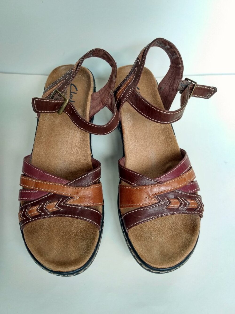 Clarks Bendables Brown 3-tone Leather Strappy Slingback Sandals Women's 8.5N EUC